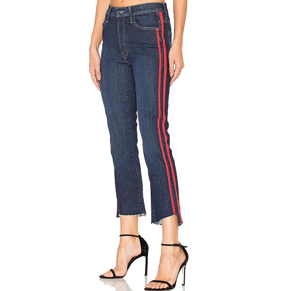 Mother: The Insider Crop Step Fray Jeans with Red Stripe - Picture 1 of 4